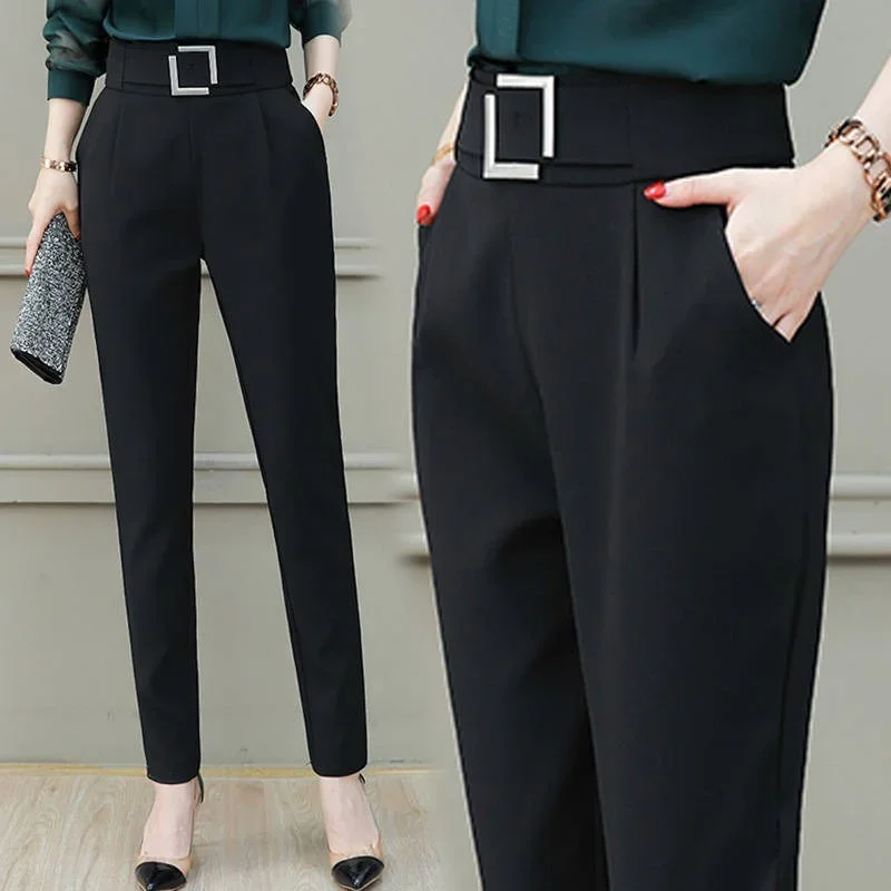 Pantalon Harlan noir à neuf points pour femme, vêtement décontracté et slim, à la mode, printemps et été