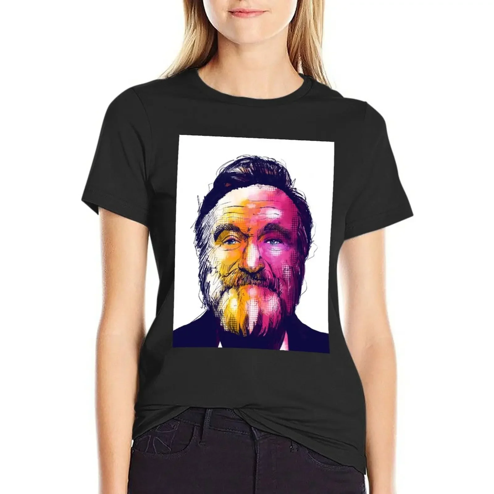 

Robin Williams Tribute Portrait Illustration T-Shirt cute clothes female plus size tops Women's summer blouses 2025