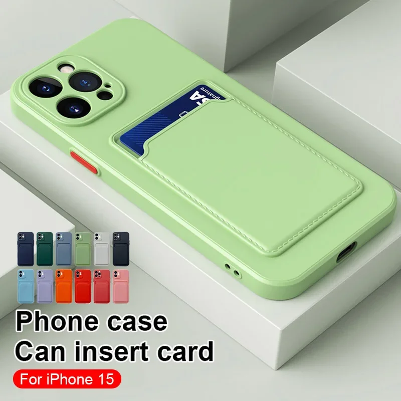 

Can Insert Card Phone Case For IPhone 16 15 14 13 Pro Max 12 11 XS XR 7 8 Plus SE2/SE3 Lens Protection Back Cover