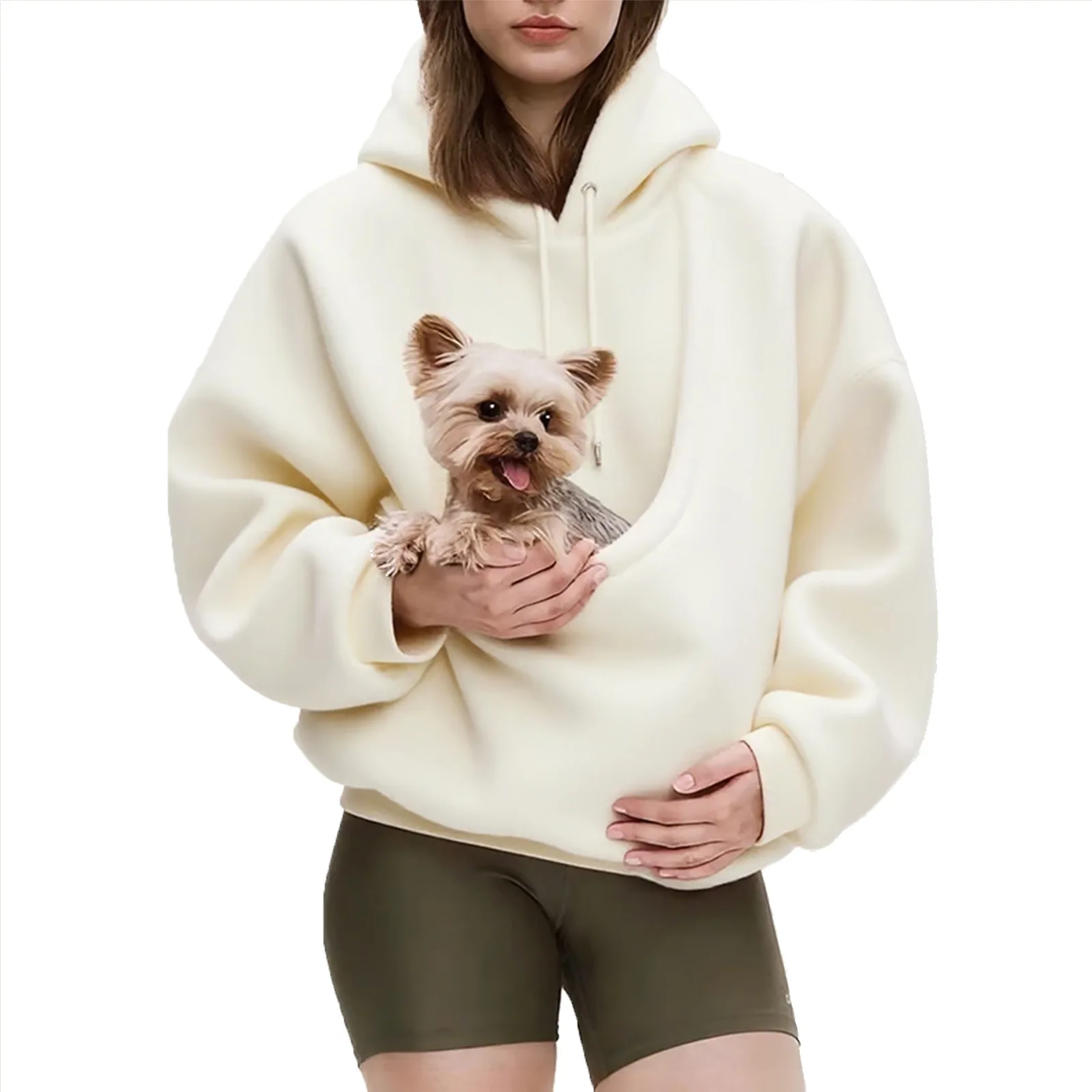 Customization Solid Color Women Kangaroo Hoodie Sweatshirt With Pet Pocket Cat Dog Bag Carrier Comfortable Unisex Hooded Sweatsh