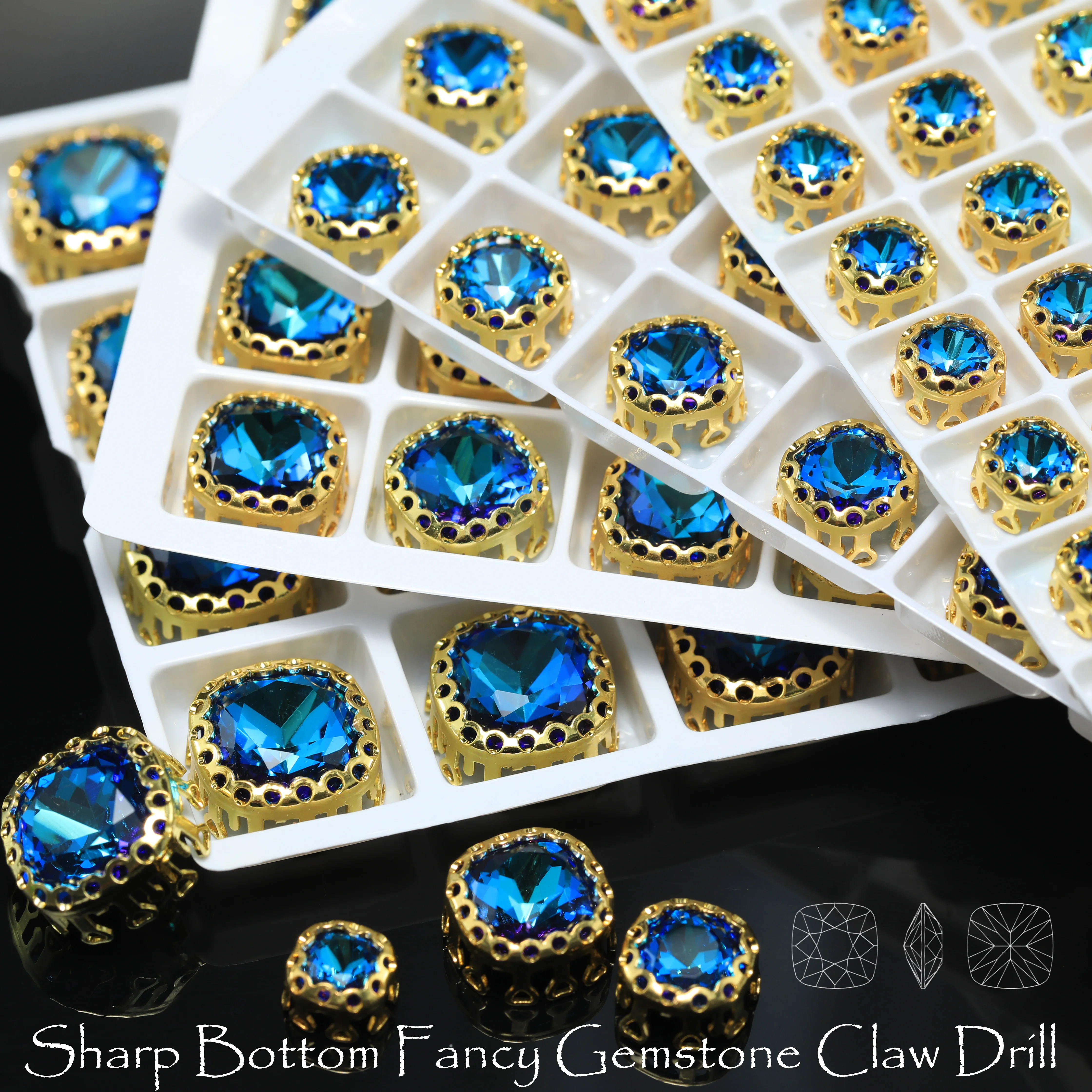 Aufnähbares Kristall-Strass-Spitzenband mit Strasssteinen, silberner und goldener Basis für Brautkleider, Schuhe, DIY-Schmuckherstellung – Detail 1