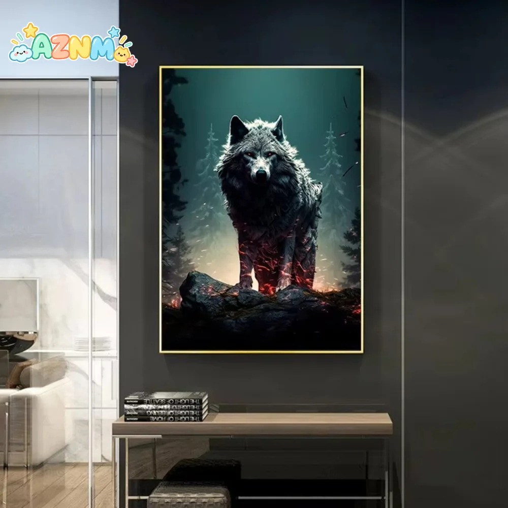 Black Wolf with Red Eyes Poster Fierce Wild Animal Wolfs Bellow Canvas Painting Wall Art for Living Room Home Decor Mural