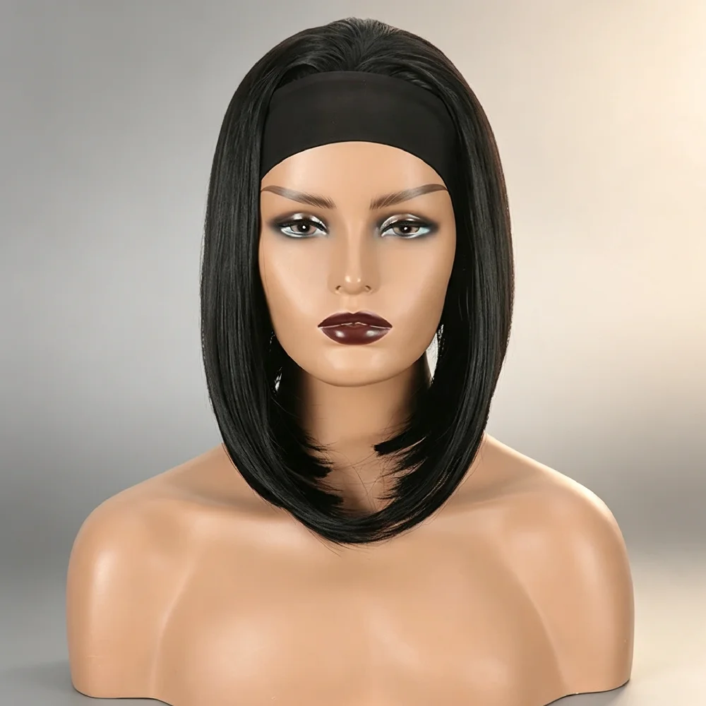 250% Density Straight Headband Bob Human Hair Wig 6-18 Inch Short Bob Headband Wigs Natural Color Human Hair Bob Headband Wig