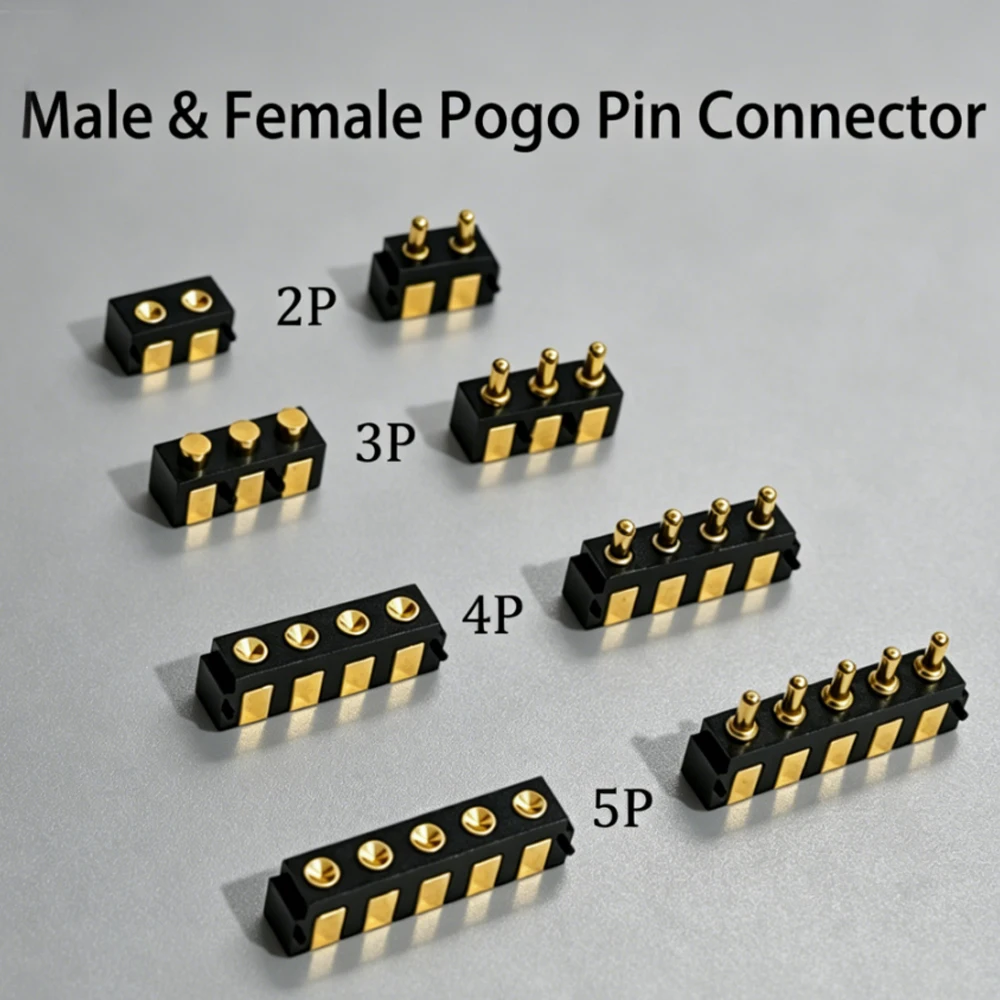 Male & Female Side Mounted Pogo Pin Connector 2P 3P 4P 5P SMD Spring Charging Contact Socket For Smart Watches/Electronic Device