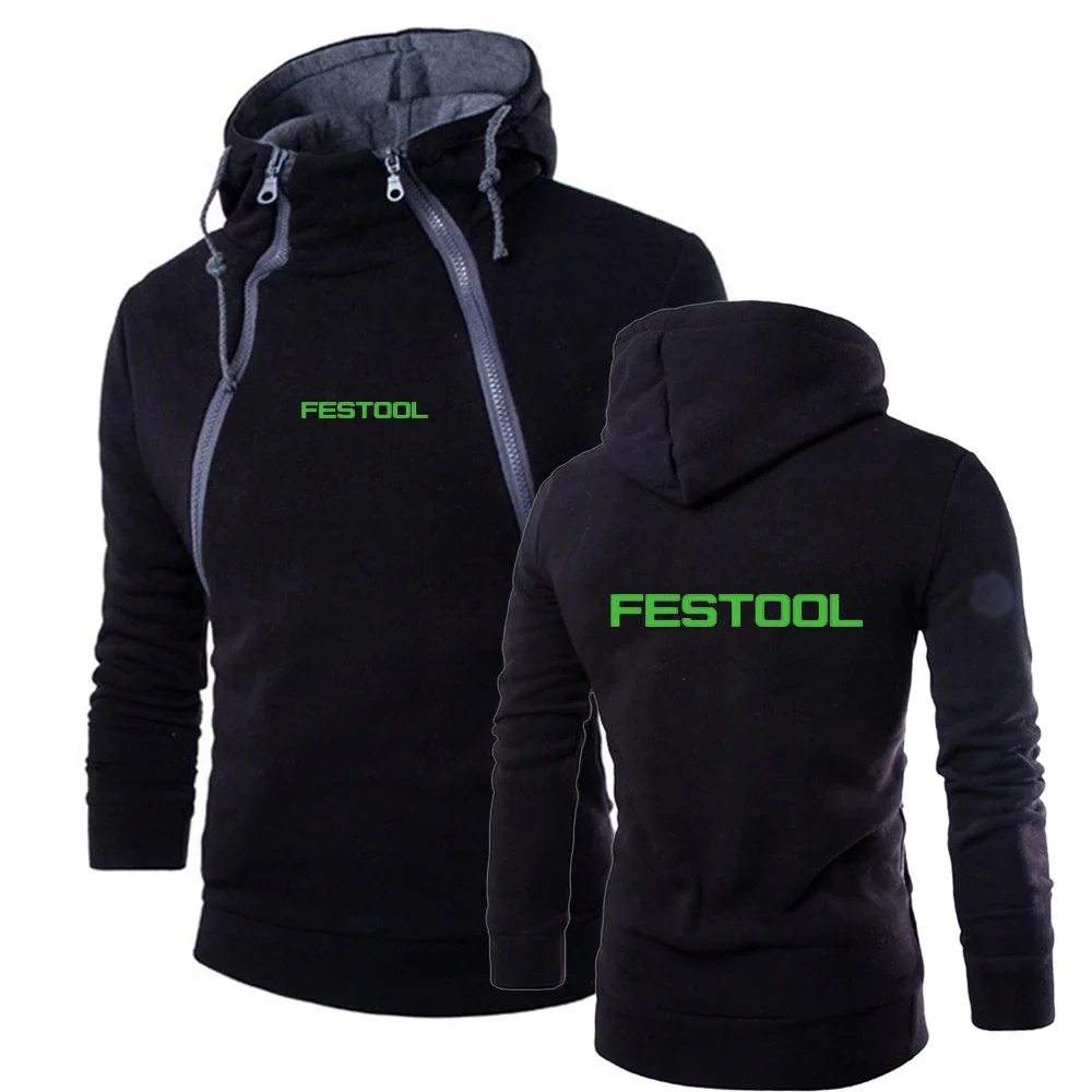 

Толстовка Festool мужская с длинным рукавом, модная свободная худи с принтом, двойная молния, цветной блочный свитшот, одежда на осень и зиму