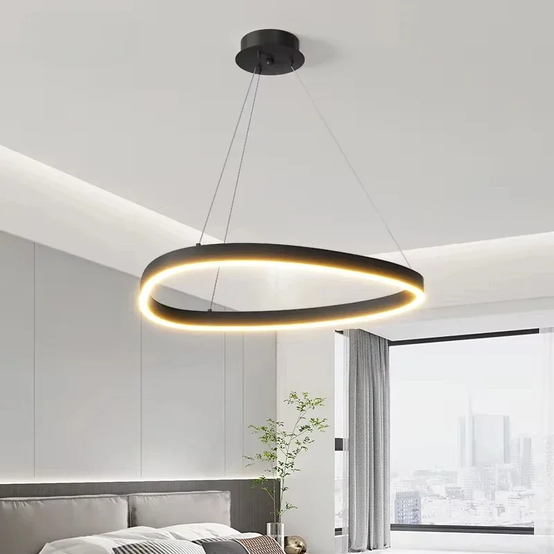 

LED Brushed Rings Chandelier Ceiling Mounted Home Lighting for Living Room Bedroom Black & White Color Hanging Lamp