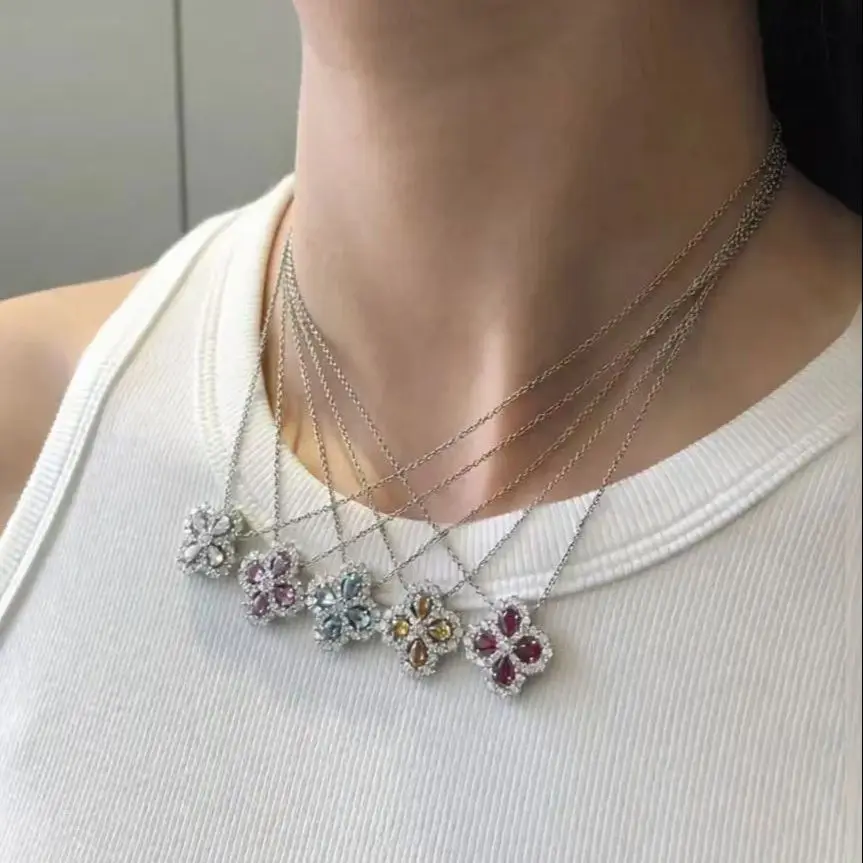 

Italian Original Design S925 Pure Silver necklace With Clover Diamond Inlay Pendant necklace, Exquisite Valentine's Day Gift
