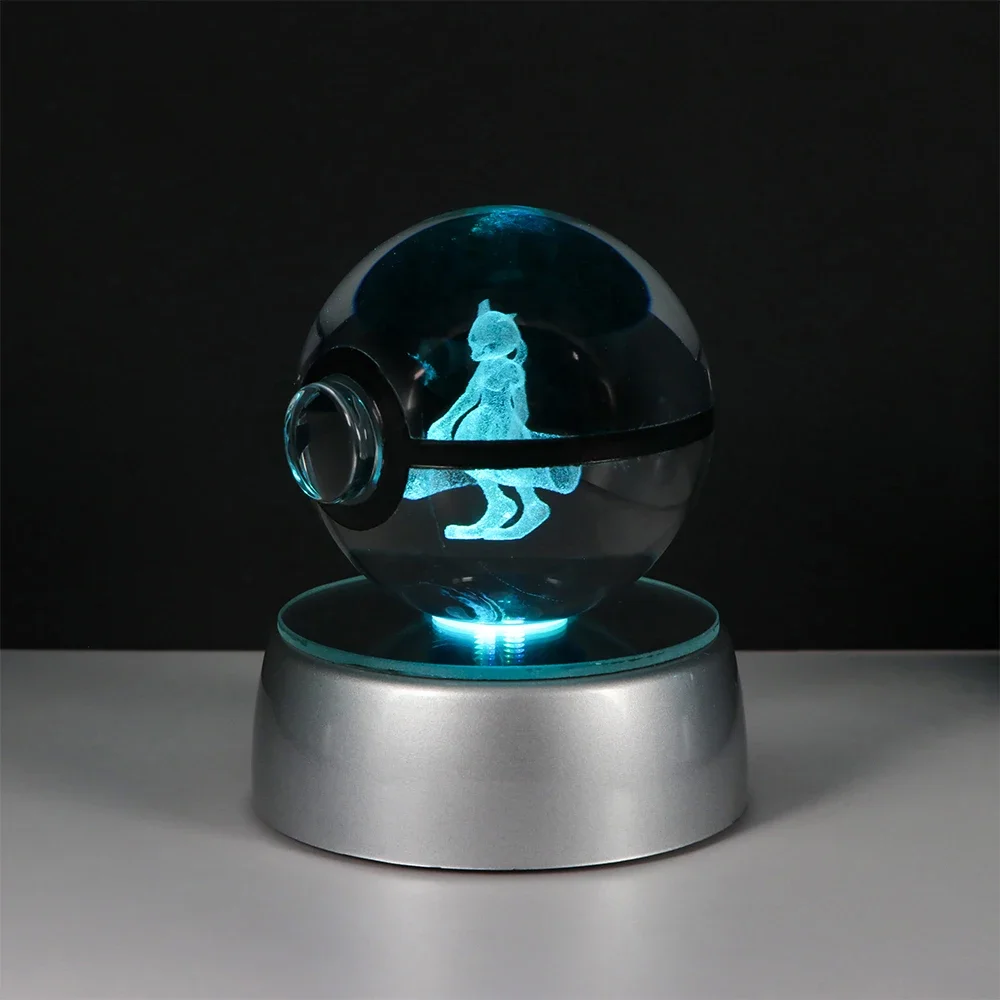Pokemon 3D Crystal Ball Pikachu Gengar Eevee Mewtwo Anime Game Pokeball met Led Nachtlampje Basis Kerstcadeau Woondecoratie
