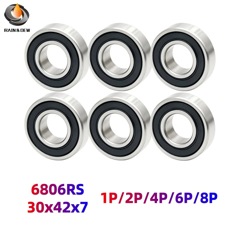 (1/2/4/6/8PCS) 6806 2RS Thin Section Deep Groove Ball Bearing 30x42x7mm ABEC-7 Double-sided Rubber Cover for Dust Prevention