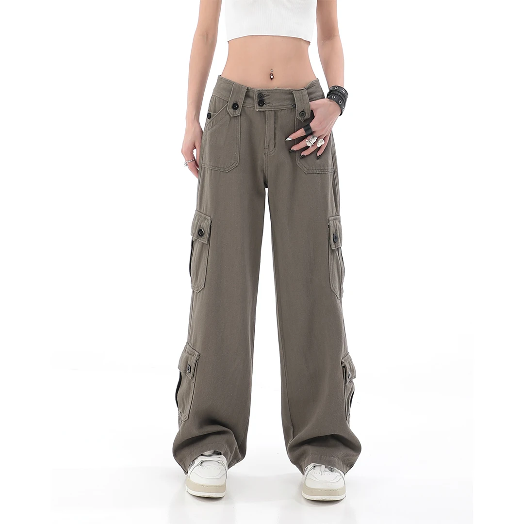 WCFCX STUDIO Y2k Style Chic Cargo Pants Women Korean Fashion Wide Leg Pants For Women Casual Baggy Parachute Pants