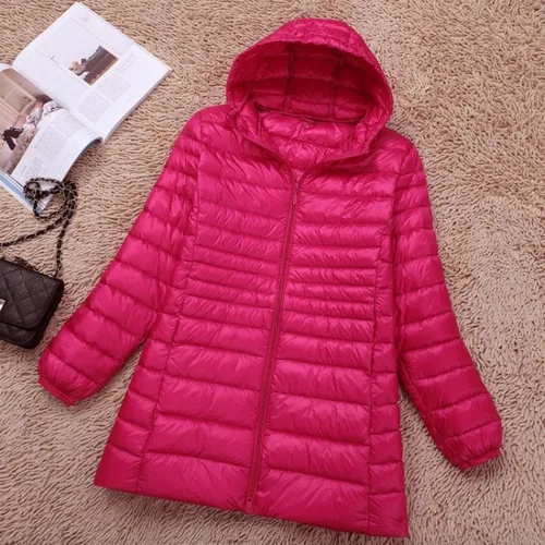 Imagen 2 del producto Chaquetas acolchadas con capucha para mujer de talla grande 5XL 6XL 7XL, novedad de 2023, abrigo de plumón ajustado y cálido ultraligero para mujer