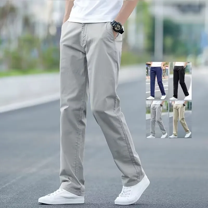 2023 Summer New Men\'s Thin Cotton Khaki Casual Pants Business Solid Color Stretch Trousers Brand Male Gray Plus Size 40 42