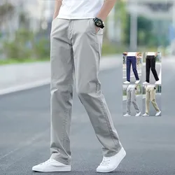 2023 Summer New Men's Thin Cotton Khaki Casual Pants Business Solid Color Stretch Trousers Brand Male Gray Plus Size 40 42