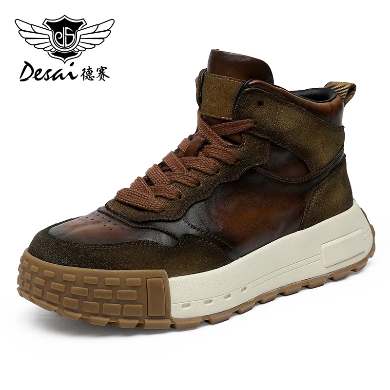 

DESAI Men Boots Shoes Cowboy Leather Non-Slip Heels Full Grain Leather Fashion Men's Shoes Outdoor Winter Thick Bottom 2024