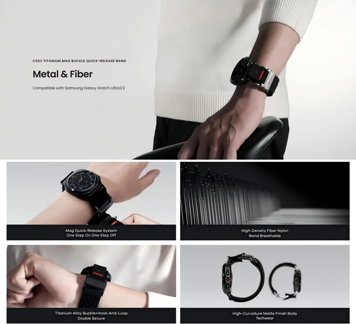 AULUMU CS03 Uhrenarmband aus Titanlegierung mit Magnetverschluss und Nylon-Schnellverschluss für Samsung Galaxy Watch Ultra1/2 – Detail 1