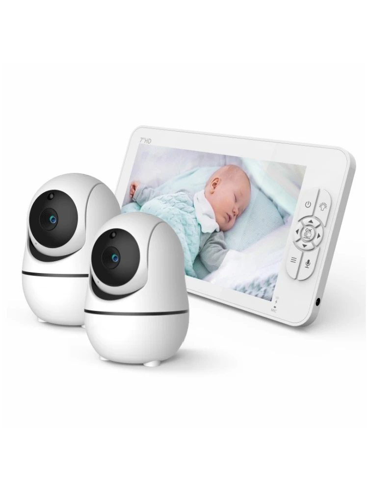 SM70V2 1080P HD video-babyfoon met gesplitst scherm Geen WiFi, babycameramonitor, hackbestendig, zoom/pan/tilt op afstand, 4000 mAh batterij