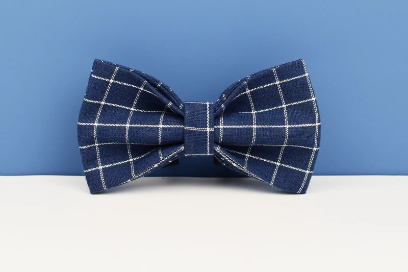 Dark Blue Check Dog Collar Leashes Harness Bow Set Grid 02