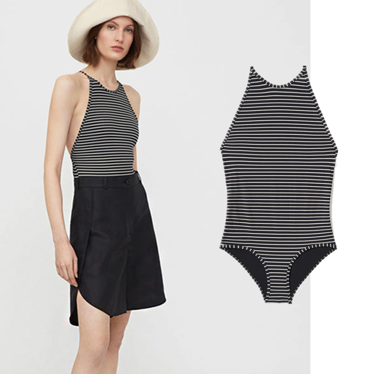 

Maxdutti Party Woman Clothing Minimalist Striped Jumpsuit Vest With Backless Straps For Outerwear Sexy Bodysuit Women 2026