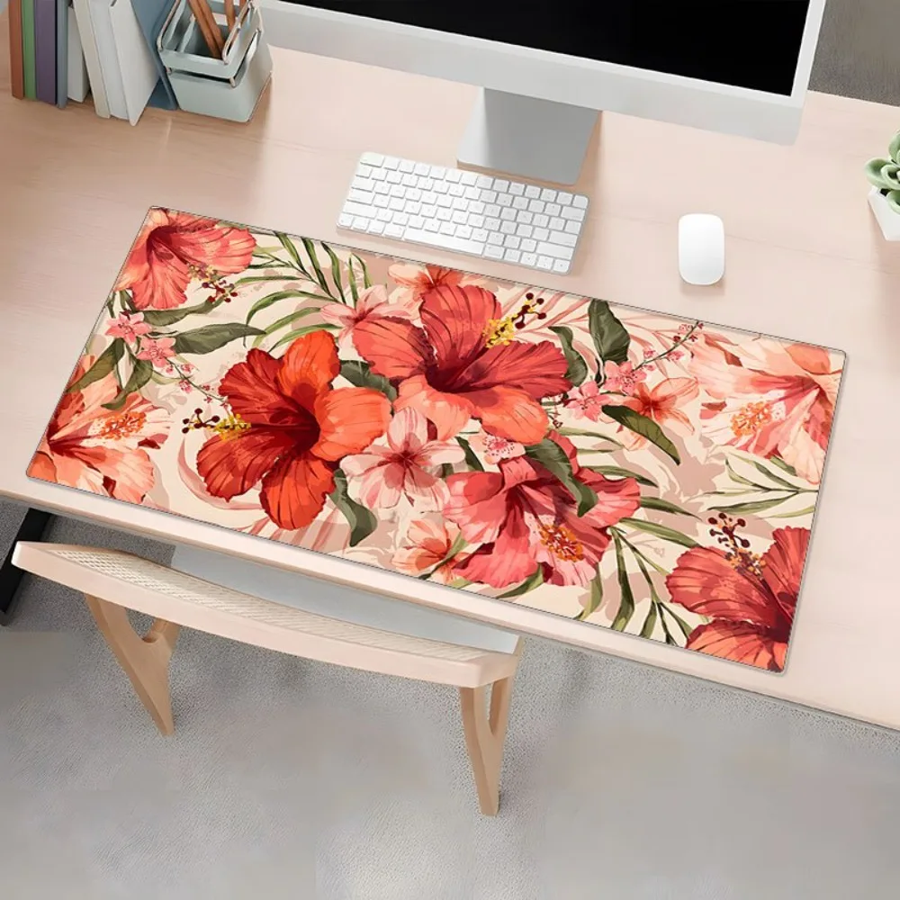 Summer Red Flower Large Mouse Pad Smooth Waterproof Desk Mat for Boho Home Office Decor Gift
