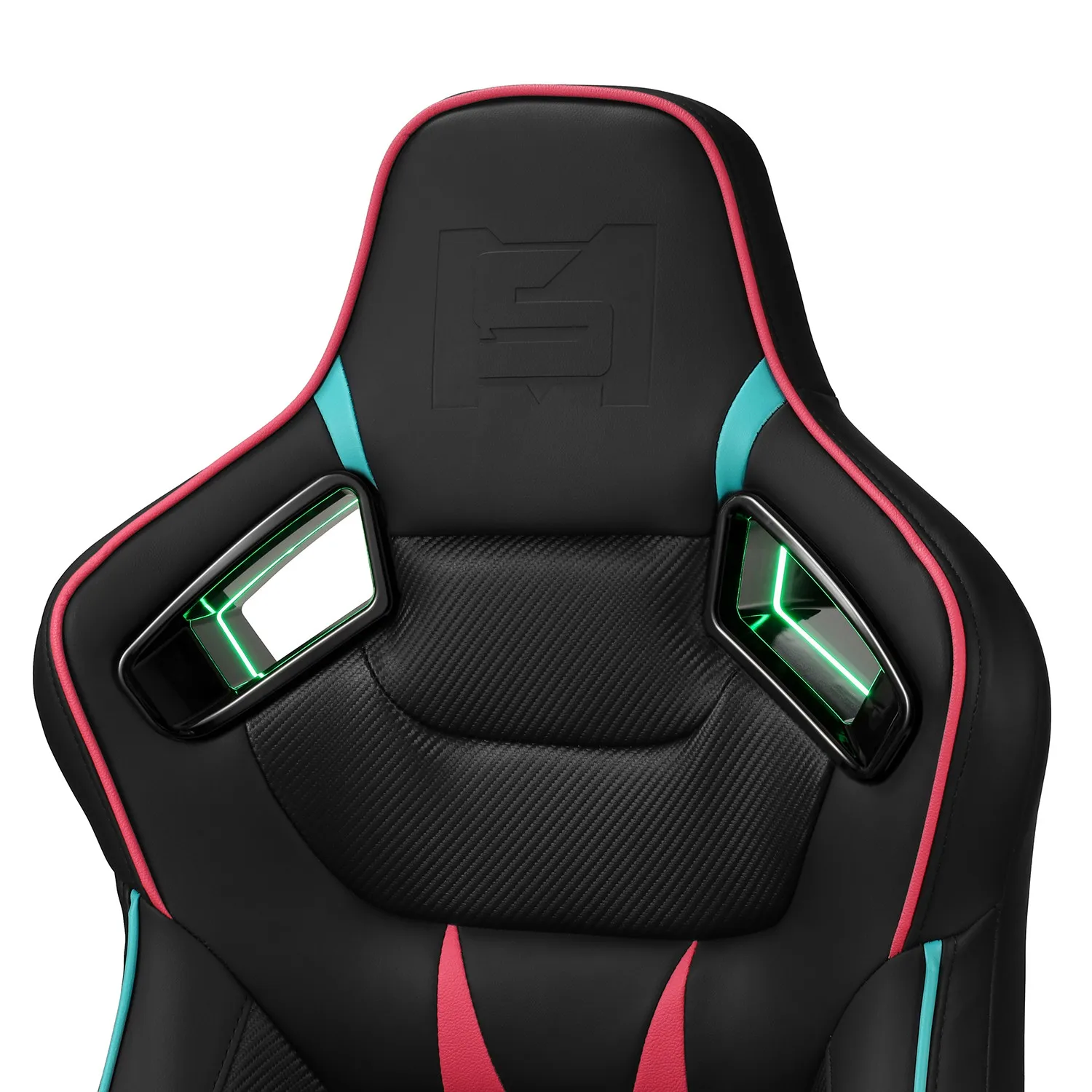 

[Noen Racer Series]Black+Pink/Turqoise Reclinable PVC Univeral Racing Seats Pair