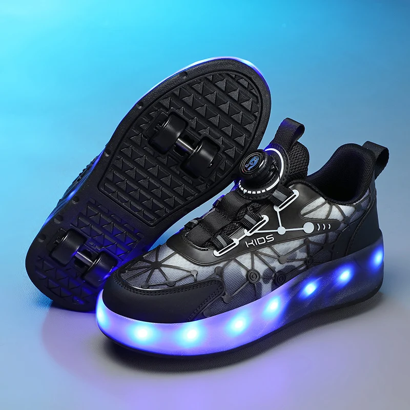 

Boys' Fall No-Tie Roller Sneakers: 4-Wheel Retractable Skates, Cool Kids' Student Roller Shoes