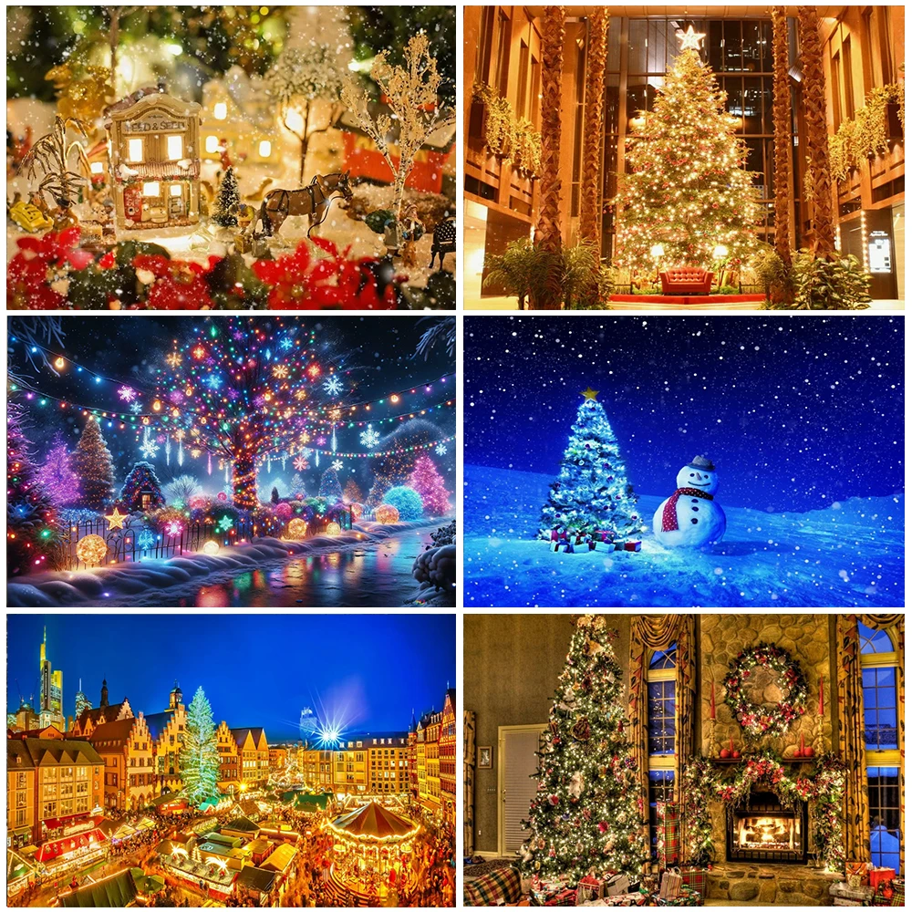 

Christmas Tree And Neon Lamp Backdrop Family Merry Chrimas Party Decorations Snowman Background Baby Shower Supplies Wall Banner