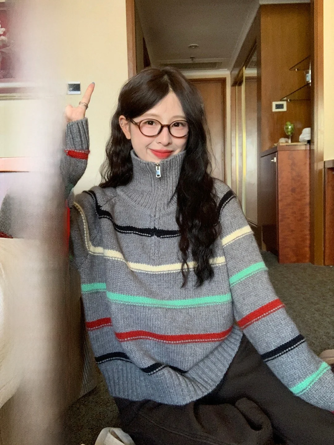 

Retro Striped Casual Collar Sweater Korean Sle Versatile Winter Top for Women Breathable Skin-Friendly Long Sve Knitted ...