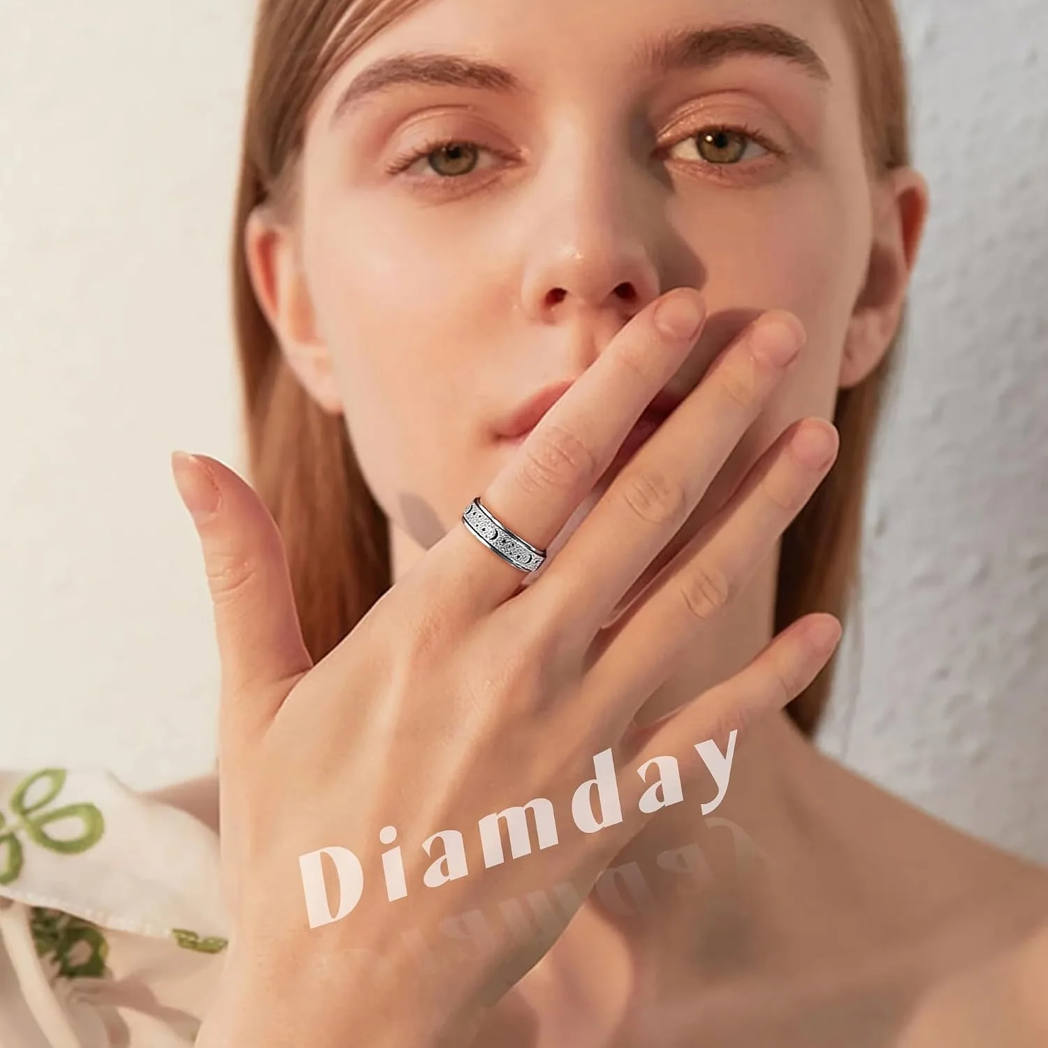 Bobisty Anxiety Spinner Rings for Stress Relief Fidget Band Rings for Women Men Stainless Steel Roller Moon Star Rings Jewelry
