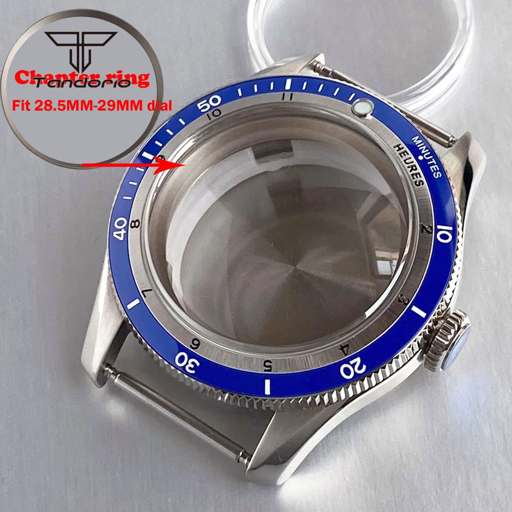 tandorio 316L Edelstahl 40 mm Taucheruhrengehäuse + Innenring + Armband gewölbter Saphir 20 bar wasserdicht passend für NH35 NH36 ETA2824 PT5000 9
