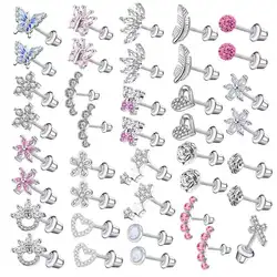 2pcsc Mini Crystal Butterfly Sweet Stud Earrings for Women Flower Helix Cartilage Tragus Lobe Teen Ear Piercing Jewelry Ear Stud