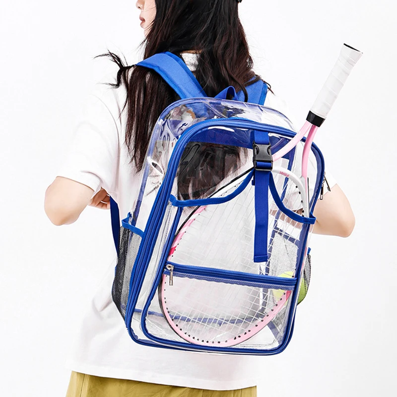 

PVC Transparent Backpack Large Storage Outdoor Sports Tennis Rackets Bag Travel Business Trip Pack Waterproof Commuting Daypack