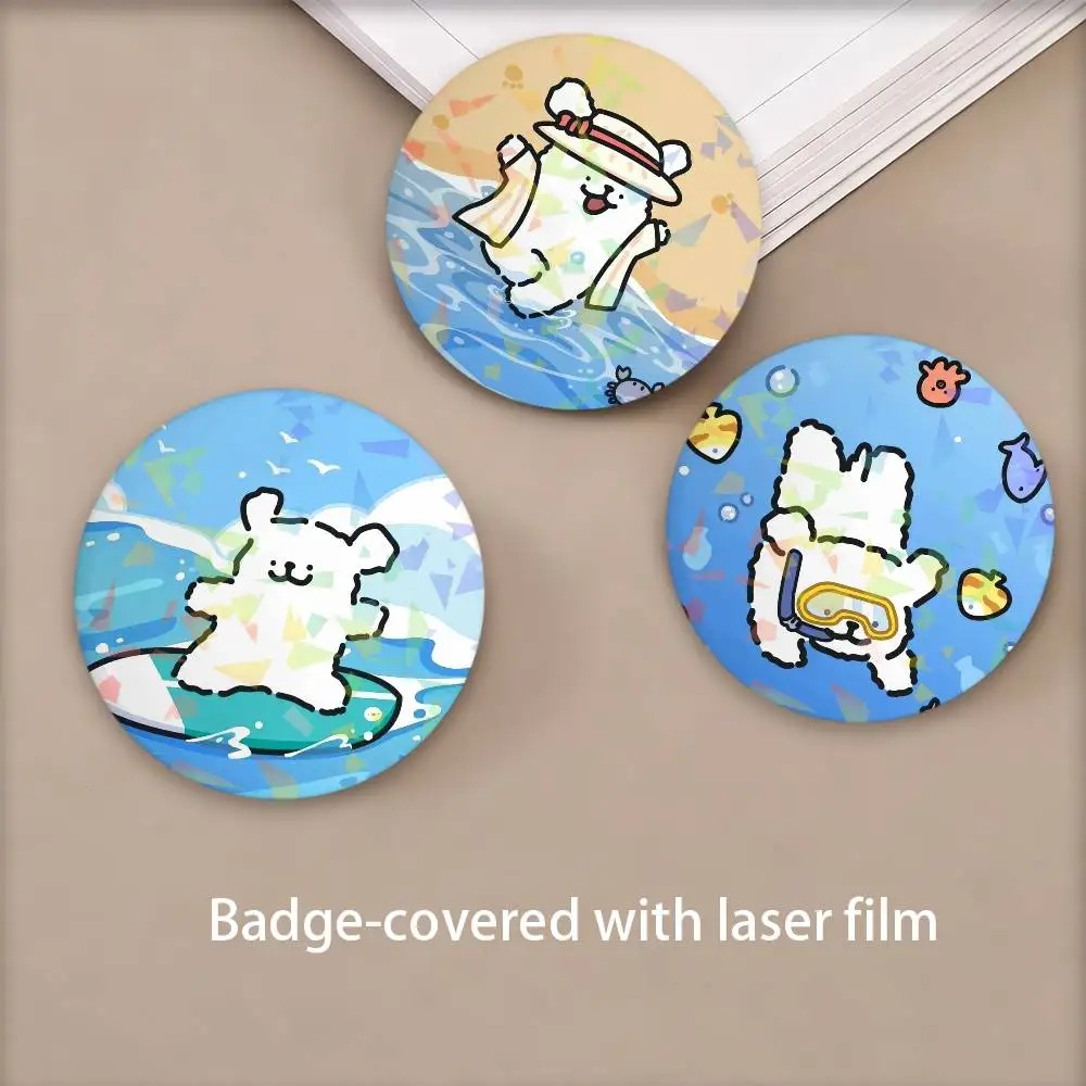 Cartoon Line Dog Maltese Round Badge for Backpack Accessories Laser Lapel Pins Jewelry Gifts