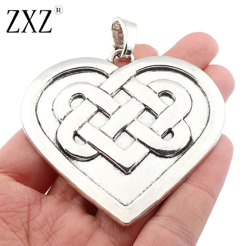 2pcs Antique Silver Bohemian Mix Large Hammered Heart Charms Pendants for DIY Necklace Jewelry Making Findings