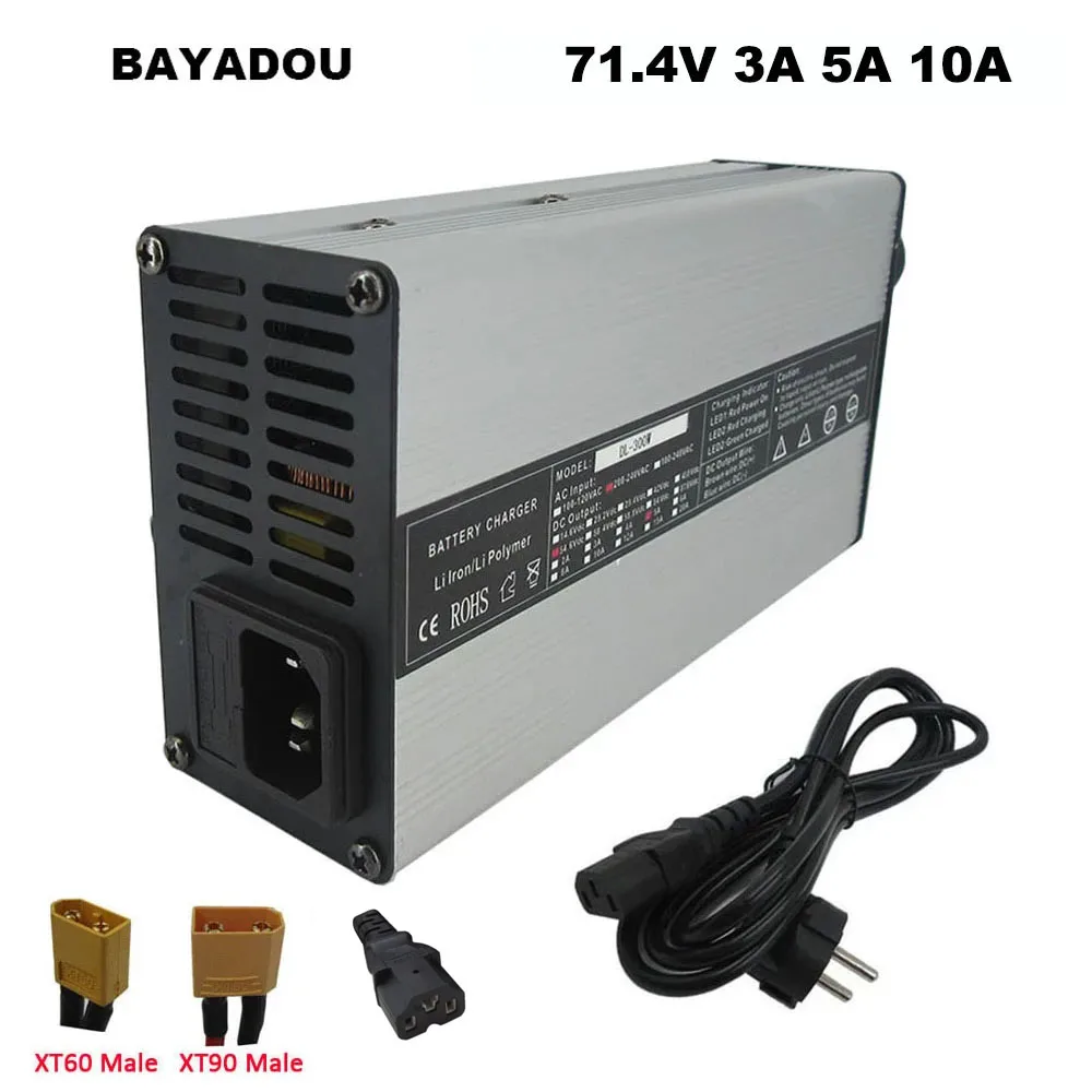 71.4V 3A 5A 10A Battery Fast Charger 17S 61.2V 62.9V Lithium Li-ion RV Forklift Energy Storage Charger XT60 XT90