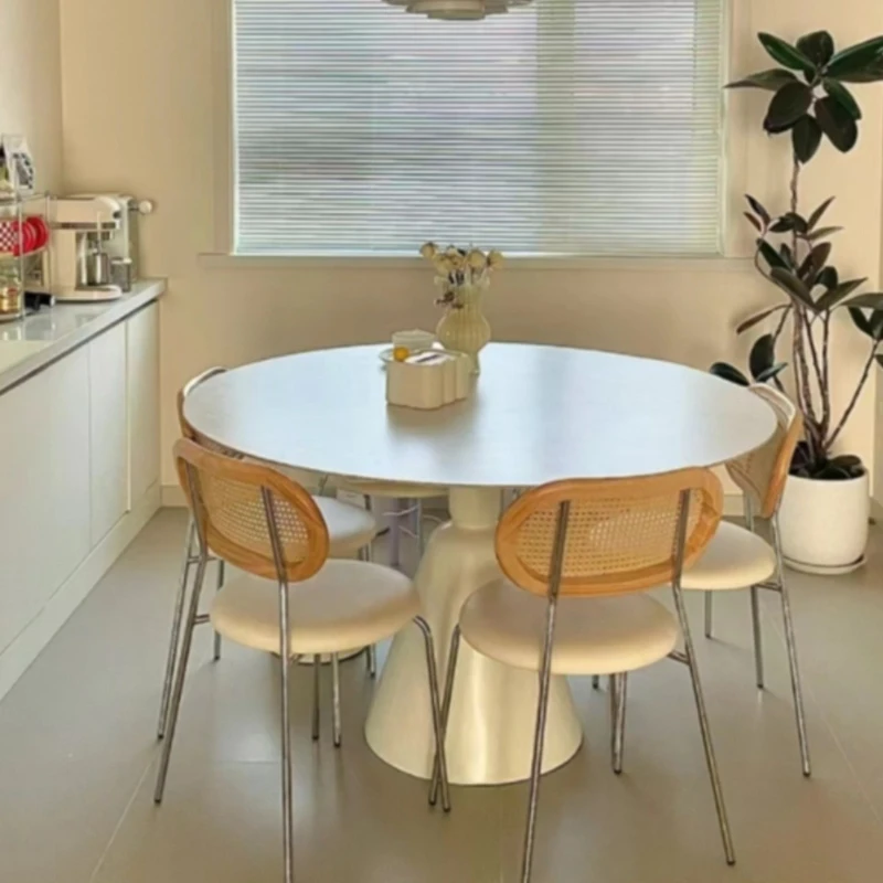 

Pure white rock slab dining table and chair combination, small household dining table