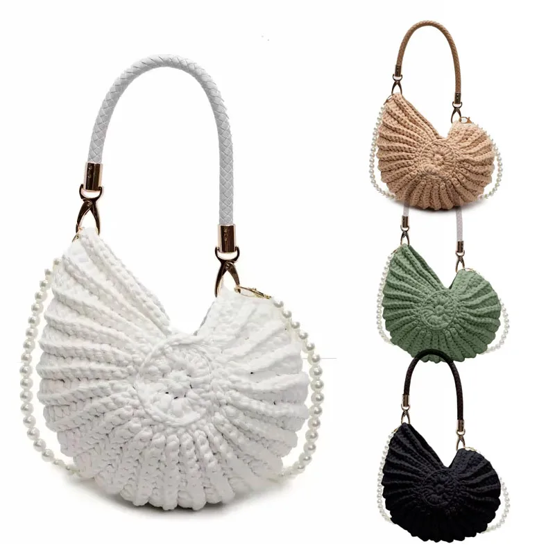 

Hand Woven Pearl Shoulder Strap, Conch Shell Bag Women Shoulder Bags Funny Handmade Weave Crossbody Bag Novelty Small Handbags