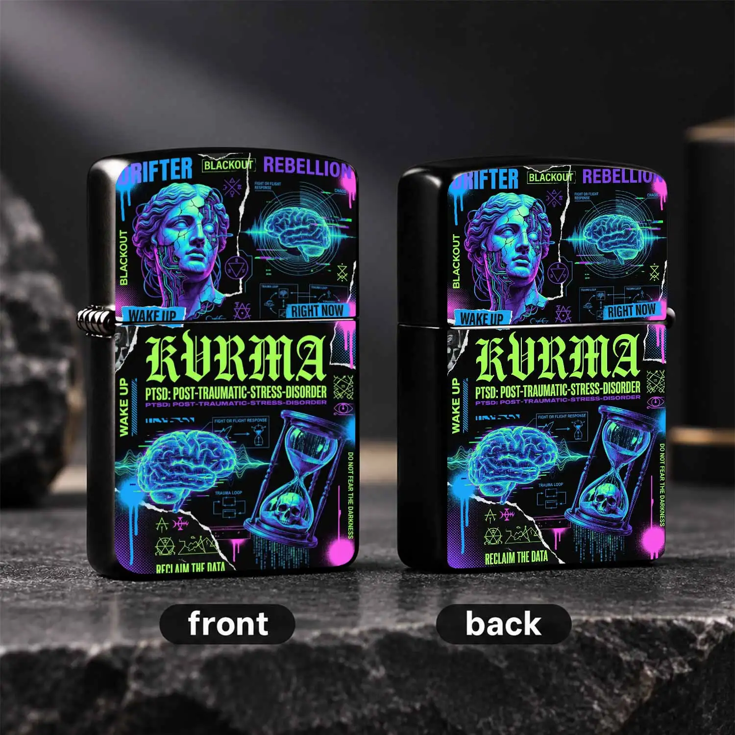 Cyber Style Kvrma Themed Lightweight Lighter, Trendy Print Of Statue Brain Hourglass, Portable Accessory For Daily Outdoor Multi Scenarios, Cool Unique Practical Item For Everyday Use And Festival Gift Giving A Humorous And Interesting Ligh