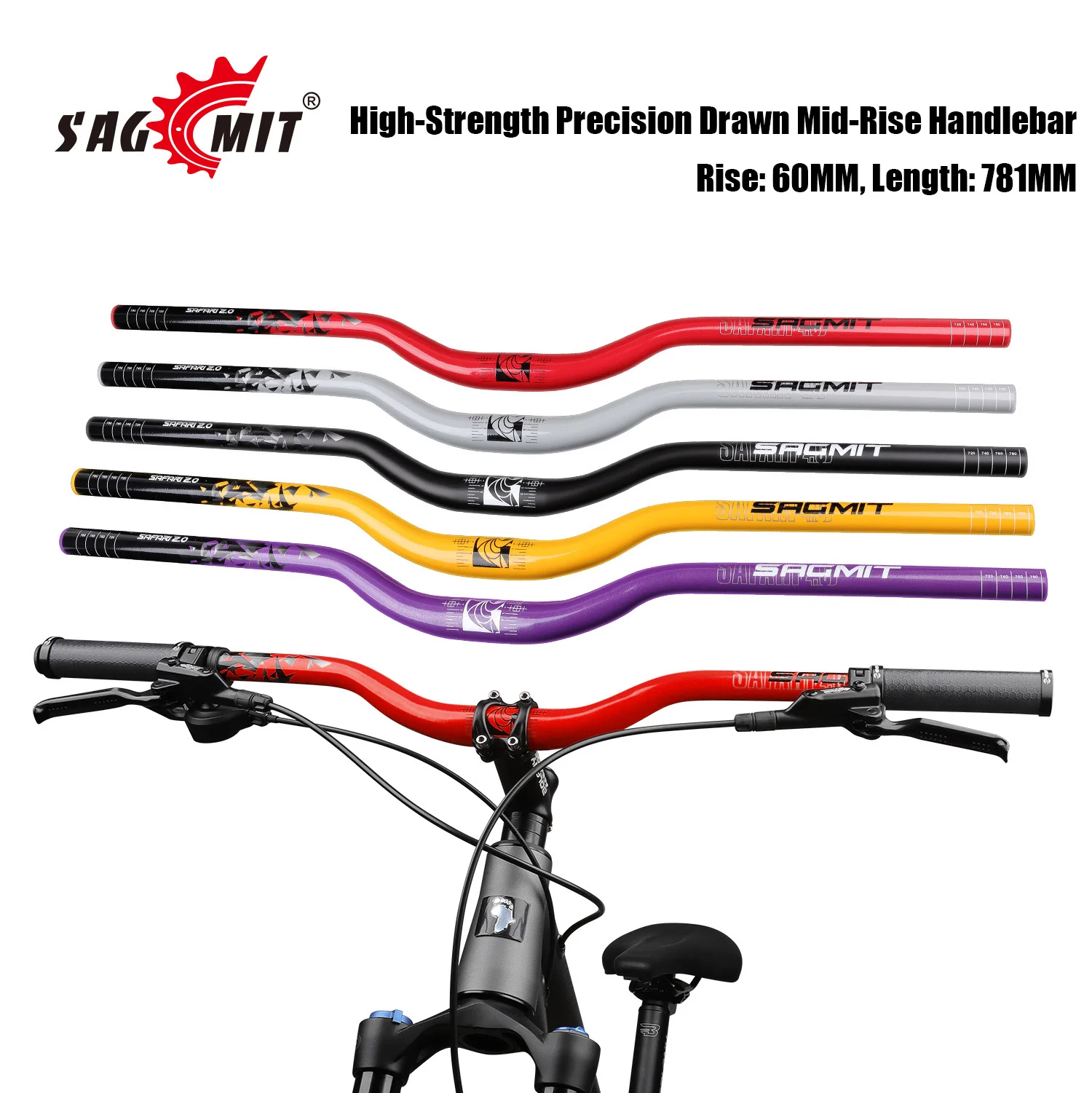 

SAGMIT MTB Bicycle Handle Rise 60mm 781MM Length 31.8mm Mountain Bike Handlebar Aluminum Alloy Bike Accessories