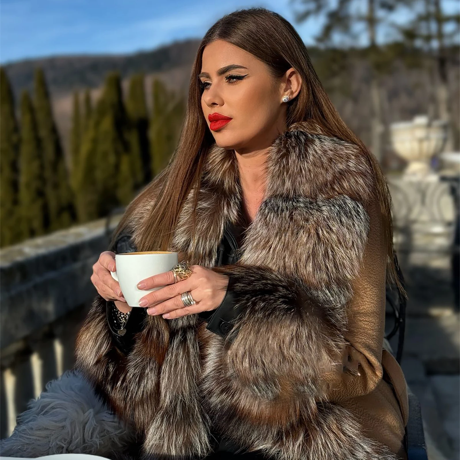 Inverno moda pele ovrercoat genuíno pele de raposa cashmere casacos feminino inverno longo lã mistura casaco com gola de pele de raposa grosso quente