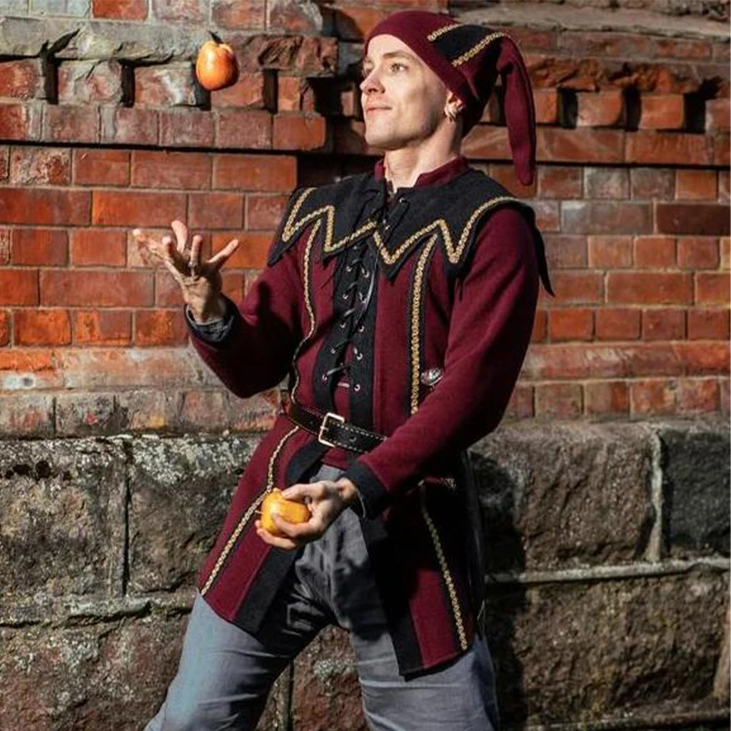 

Eccentric Jester Cicero Cosplay Costume Jacket And Hat Set Medieval Evil Jester Outfit Medieval Clown Costume For Men