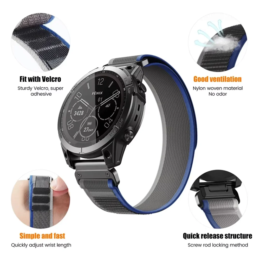 QuickFit 26mm 22mm Sports Nylon Strap Bracelet For Garmin Fenix 8 E 47mm 51mm 7X 7 Pro 6 6X 5 5X/Epix Gen 2/Enduro 3 Watchband