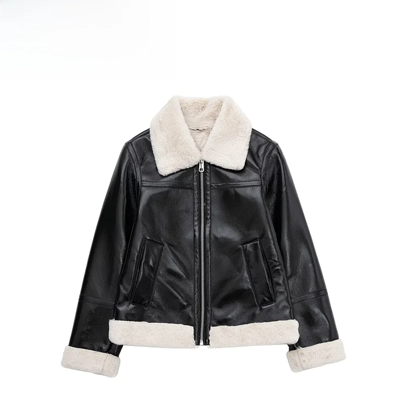 

ZAB Double-Sided Faionable Jaet Coat Women's Autumn New Sle Versatile Polyester Fiber Collar Design ort Outerwear