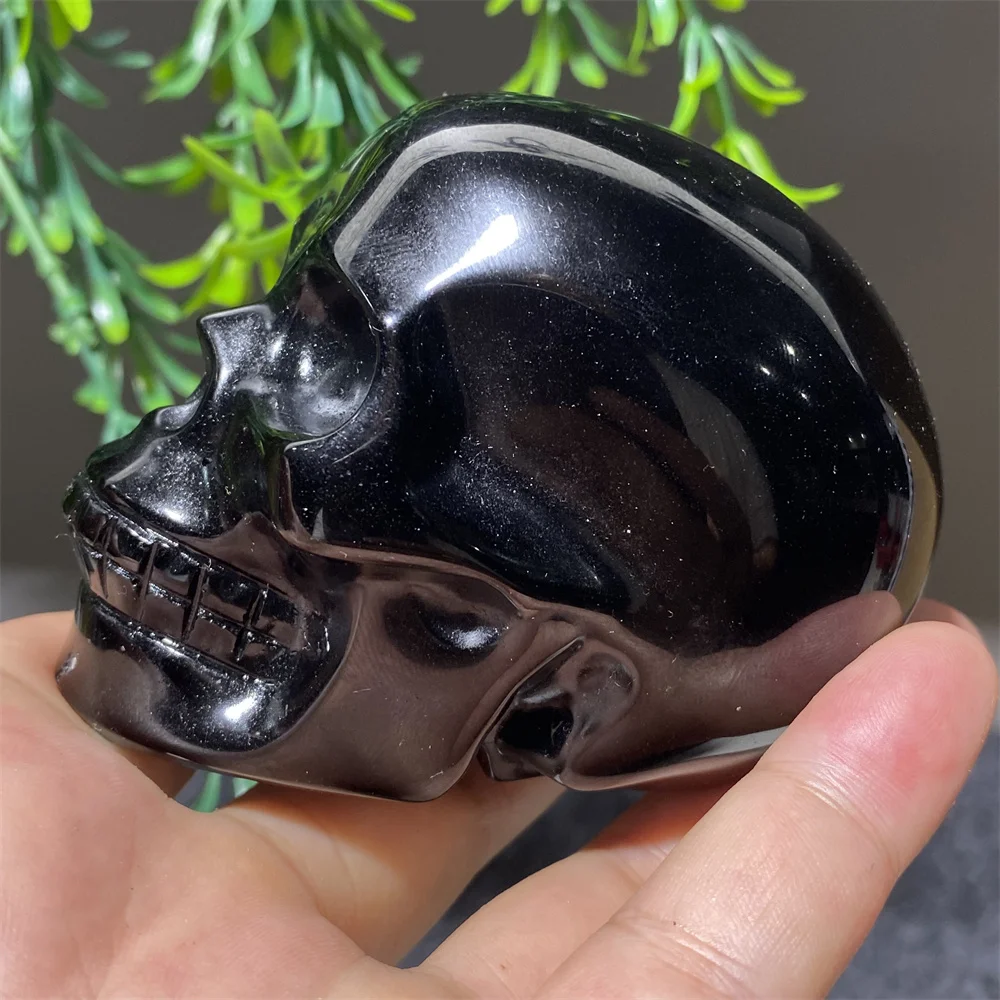 Black Obsidian Skull Stone Quartz Carving Gemstones Minerals Stone Quartz Spiritual Reiki Specimen Ornaments Home Decoration