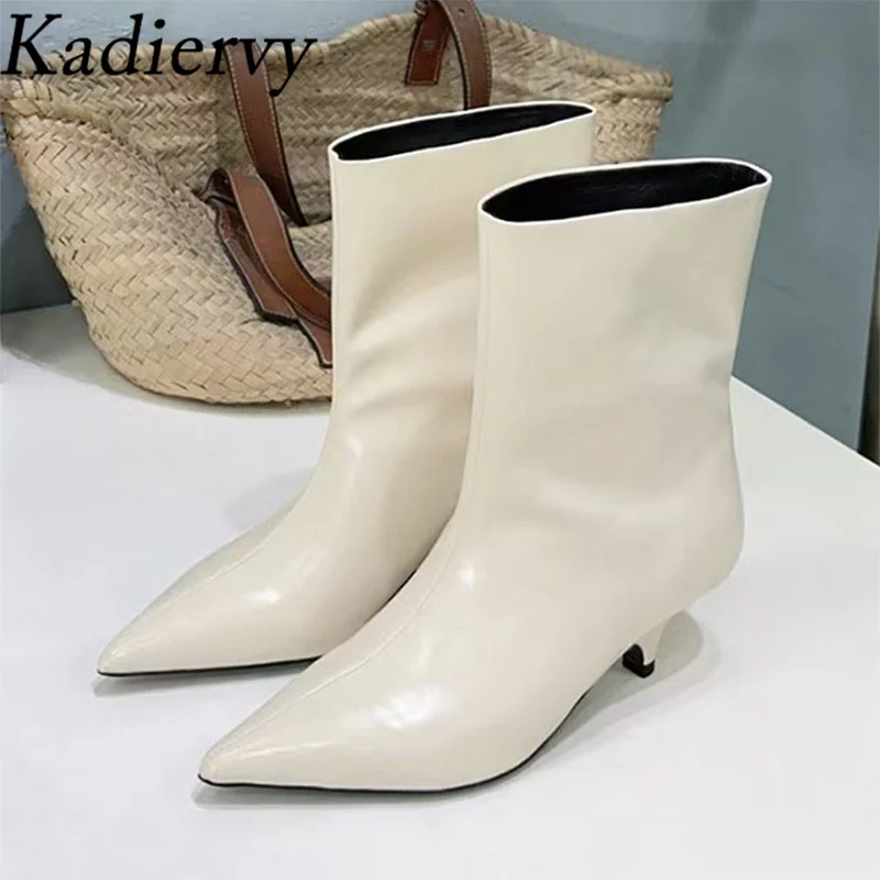

Autumn Ankle Boots For Women Genuine Leather Kitten Heels Runway Shoes Woman Pointed Toe Short Boots Black Boots Woman