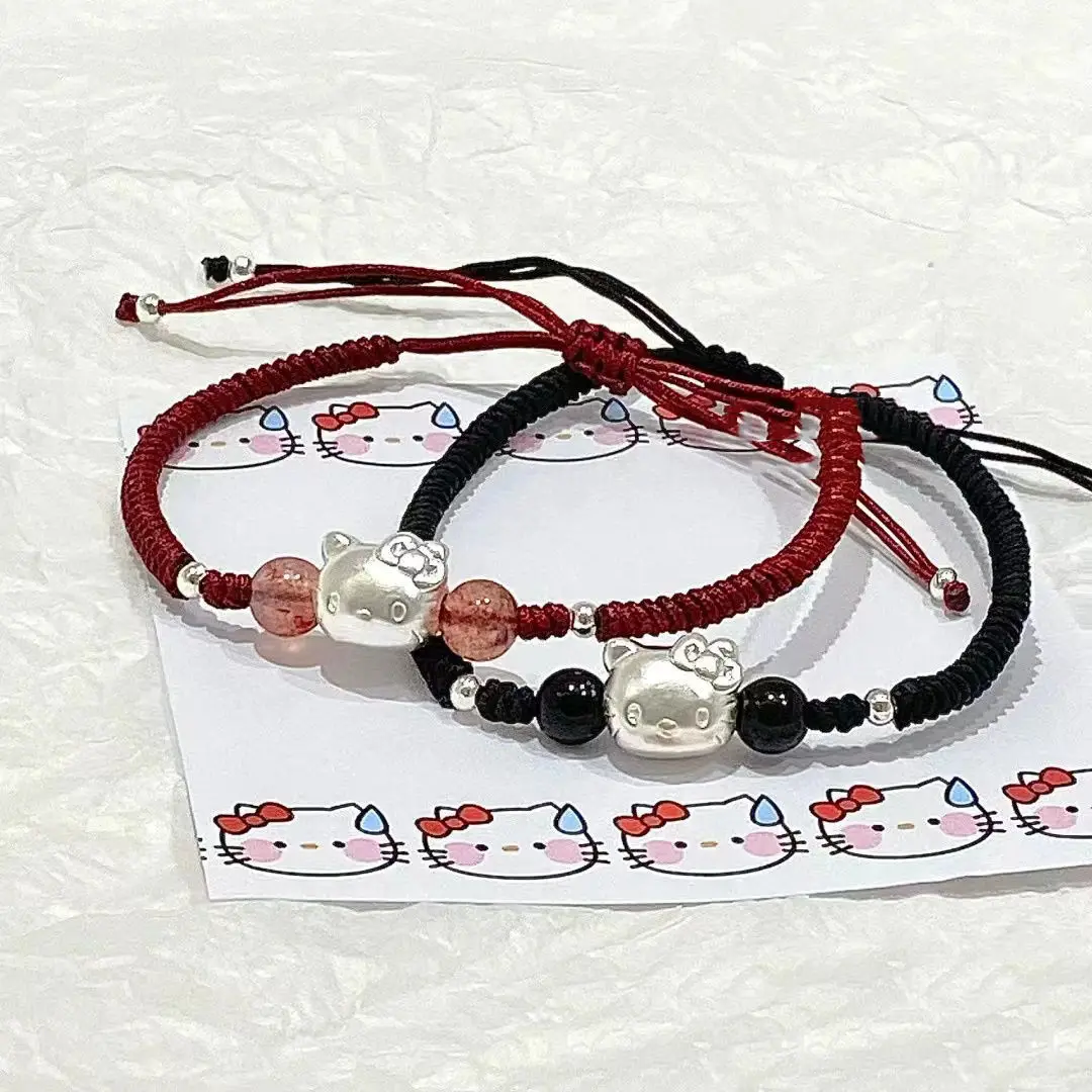 Sanrio Hello Kitty Cinnamoroll Kuromi Woven Bracelet Student Women Bestie Red and Black Hand Rope Bracelet Girls Birthday Gift