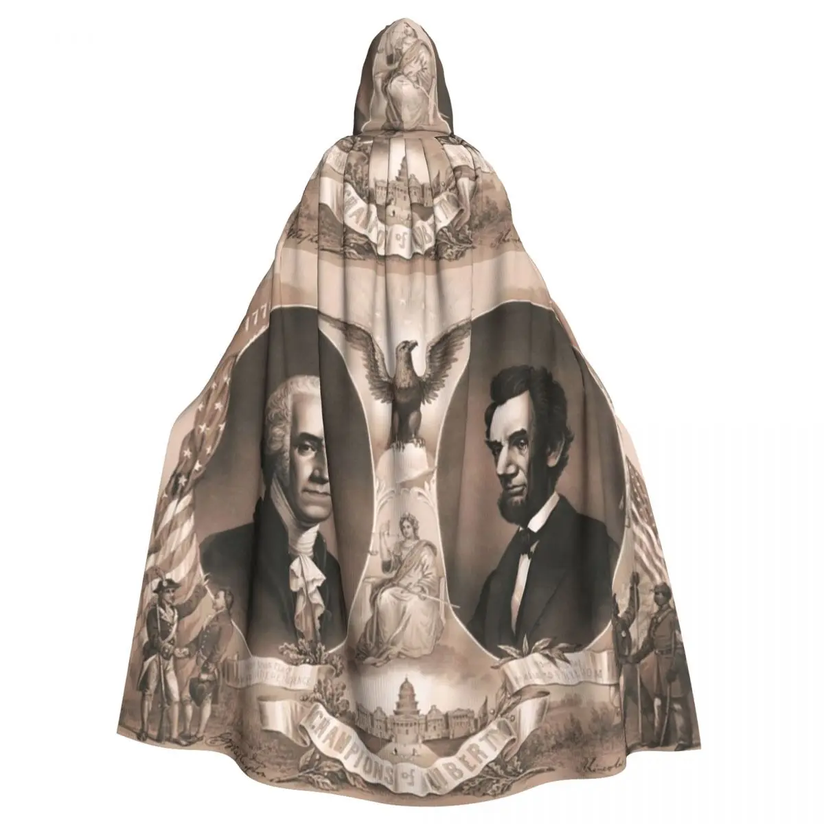 جورج واشنطن وأبراهيم لينكولن عباءة طويلة بغطاء للرأس الساحرة في القرون الوسطى زي تنكري كيب حفلة الهالوين للبالغين للجنسين