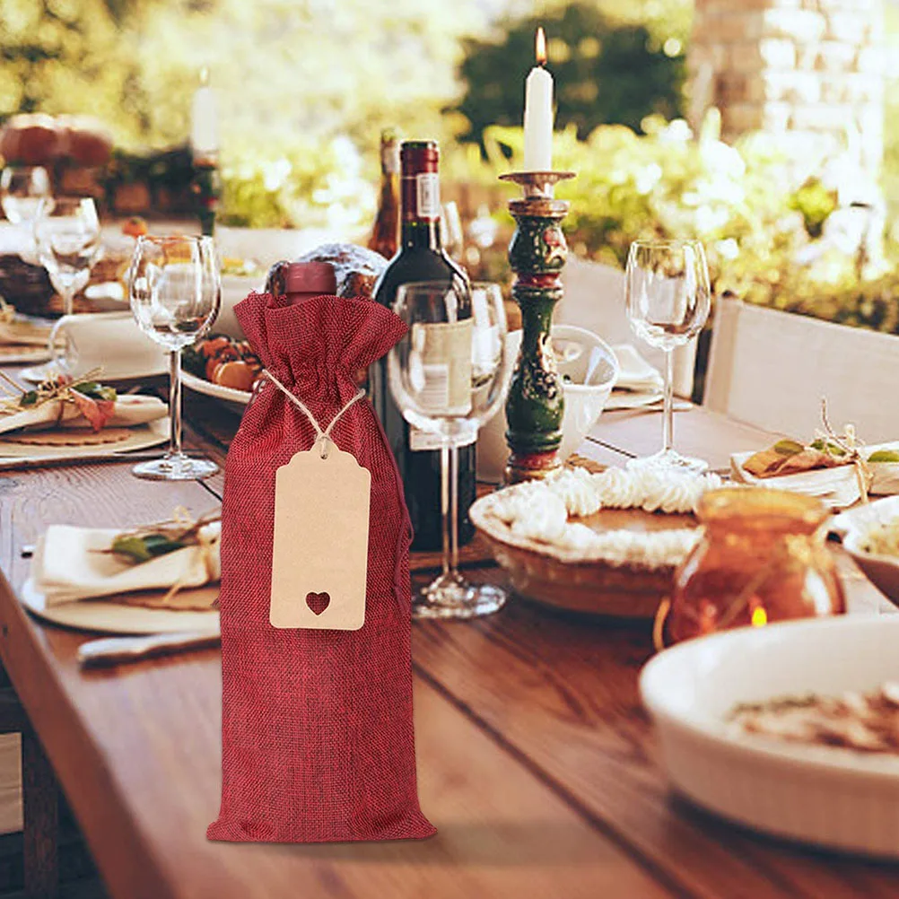 

12Sets Wine Bottle Cover Drawstring Kraft Paper Tag Simple Style Wine Tasting Party Decoration Gift Drawstring Bottle Cover
