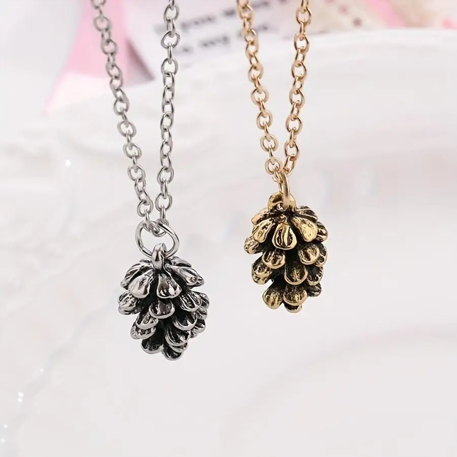 1/5/10/20/50/100pcs Men's Retro Alloy Pine Pendant: Light & Trendy Fashion Necklace, Unplated Nature-Inspired Design Statement F