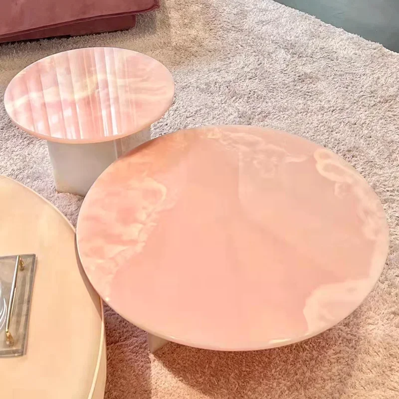 

Natural Pink Jade Marble Round Coffee Table Living Room Round Coffee Table Villa Mansion Natural Pink Agate Marble