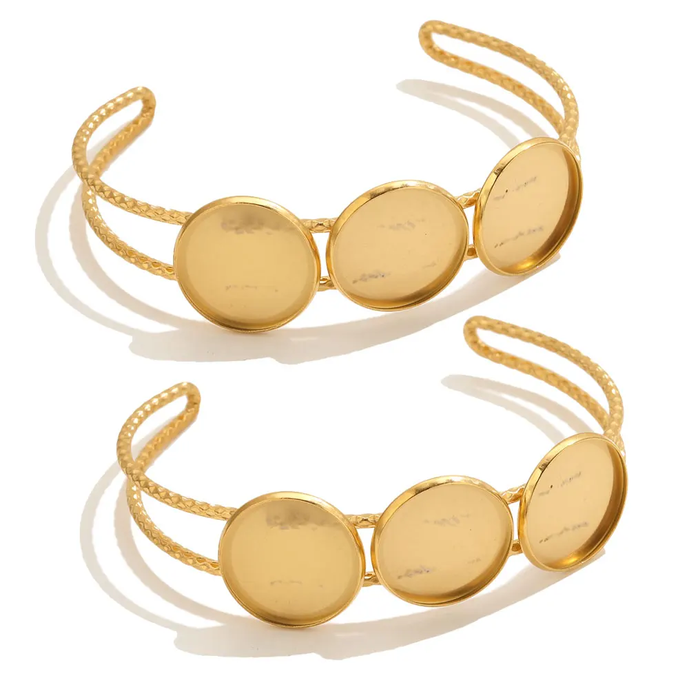 

1pcs Stainless Stee Gold Plated Fit 18mm Round Cabochon Bracelet Base Setting Blank Diy Bezel Trays For Bracelets Jewelry Making
